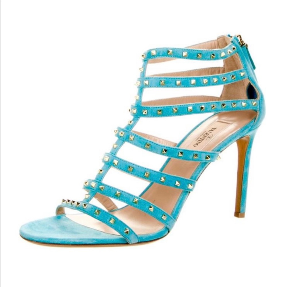 NEW VALENTINO GARAVANI Suede Sandals, CERULEAN, 37